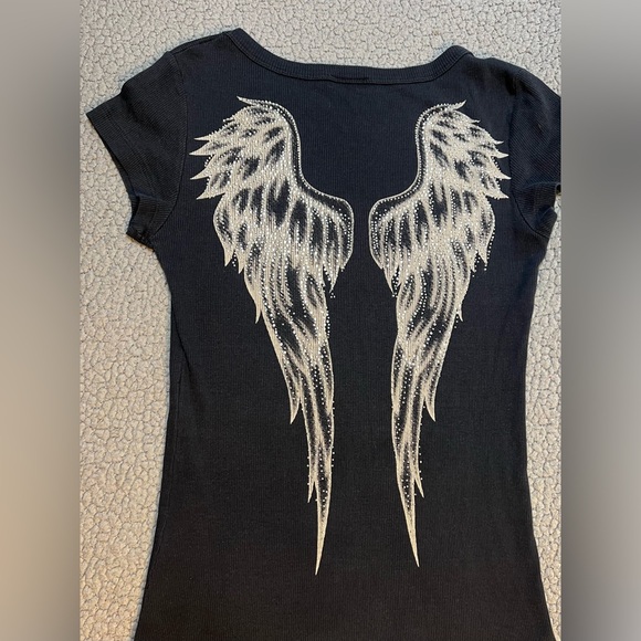 Davida Short Sleeve Graphic Print T Shirt Womens Size Medium Black & Rhinestone - Picture 3 of 7